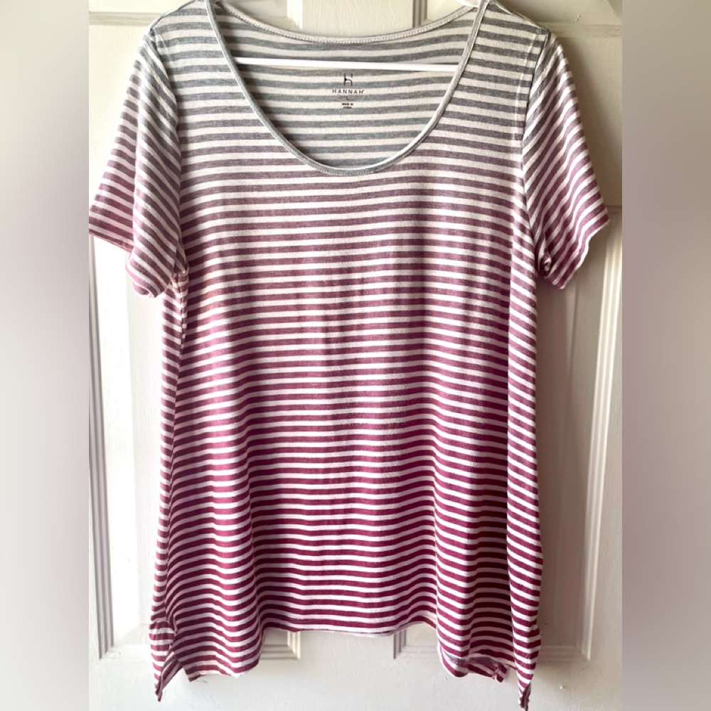 Hannah Purple Gray White Ombre Gradient Stripe Cold Shoulder Cutout Top Large